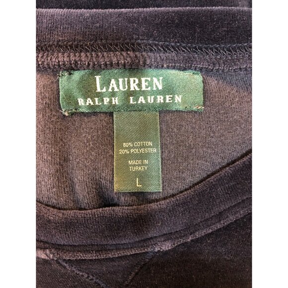 Lauren Ralph Lauren Cotton Blend Velour Long Sleeve Navy Sweatshirt Size L - Picture 7 of 10